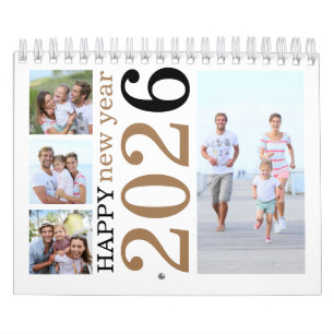 Calendário Feliz ano novo de fotos da família 17 moderna 2026