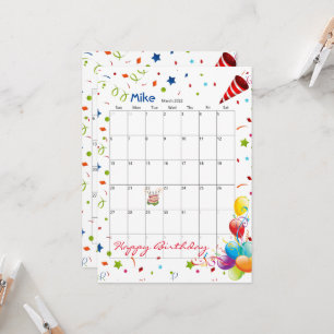 Calendário Feliz Convite de Aniversário de Març