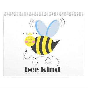 Calendário Feliz princesa de abelhas com coroa e slogan Bela