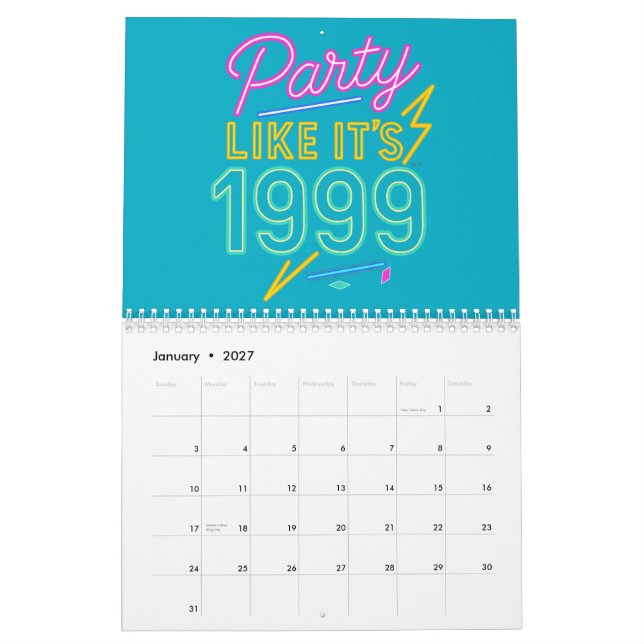 Calendário Festa Como Se Fosse 1999®™ – Neon Voltage (Jan 2027)