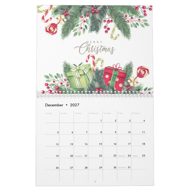 Calendário Festivo Floral Natal Design (Dez 2027)