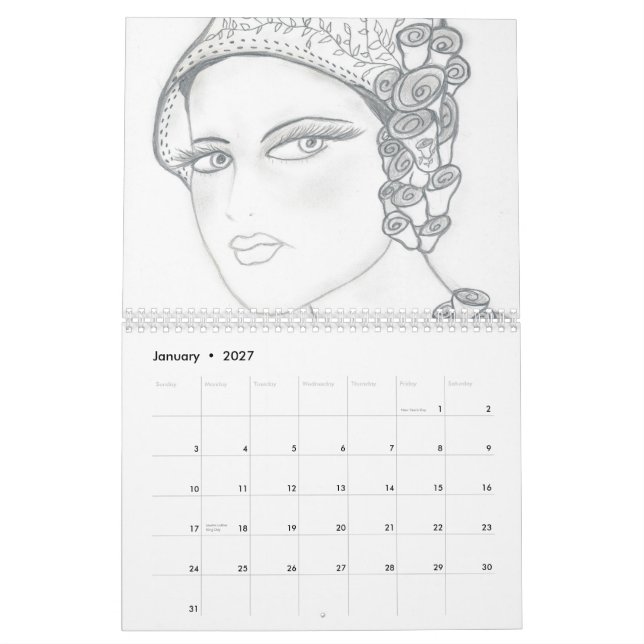 Calendário Flappers elegantes (Jan 2027)