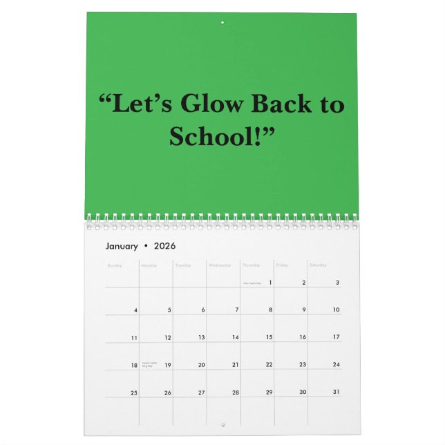 Calendário Flat Neon Green Background – School Texture (Jan 2026)