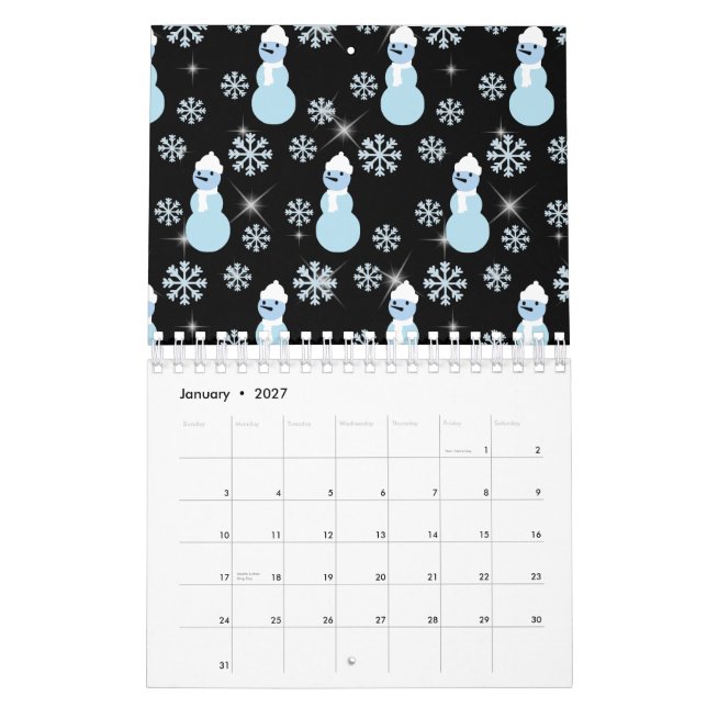 Calendário Floco de neve de inverno de Snowman bonito brilha  (Jan 2027)