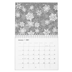 Calendário Flocos de Neve Brancos Luxuoso Cinza Natal Elegant