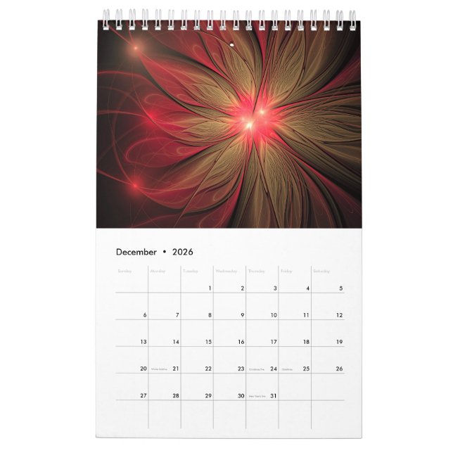 Calendário Flor de fantasia fractal macia e tenra (Dez 2026)