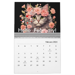 Calendário Flor de Gato Moderno em Cuta Diariamente Mensal An