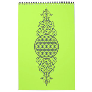 Calendário Flor de Vida - Vintage Ornament Ouro azul