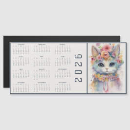 Calendário Floral Abstrato de Aquarela com Gato