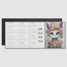 Calendário Floral Abstrato de Aquarela com Gato