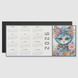 Calendário Floral Abstrato de Aquarela com Gato Ve