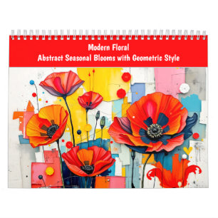 Calendário Floral Abstrato Moderno de Flores Sazonais com Geo