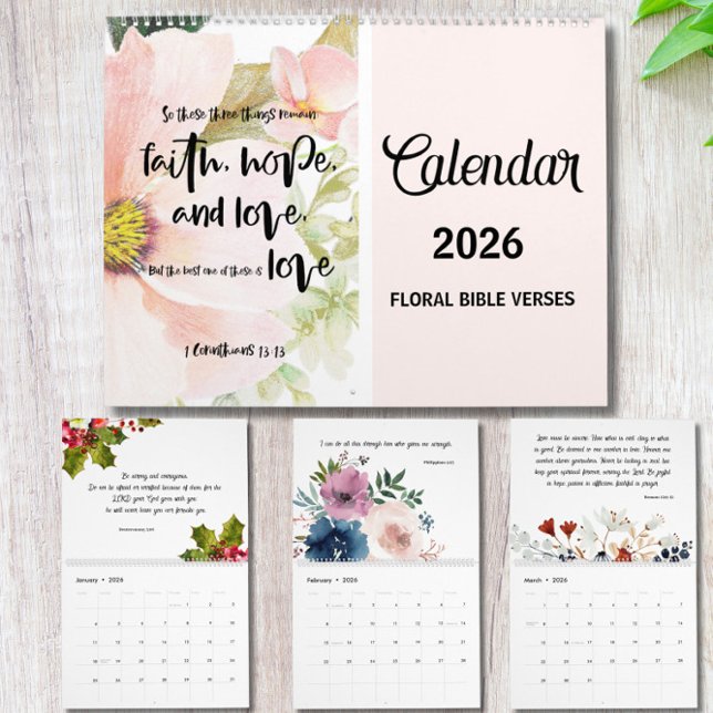 Calendário Floral Bible Verse Wall Calendar 2026 (Criador carregado)