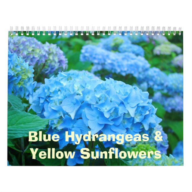 Calendário Floral Blue Hydrangeas Amarelo Girassói (Capa)
