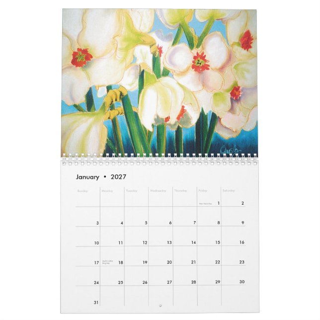 Calendário floral da aguarela 2013 (Jan 2027)