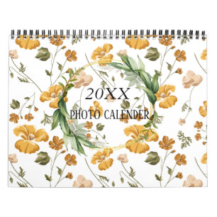 Calendário Floral de Aquarela 12 Foto Calender com Notas Ca