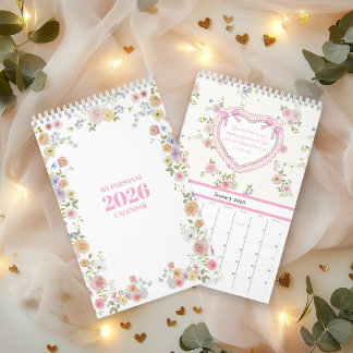 Calendário Floral de Aquarela Pastel 2026 com Cita
