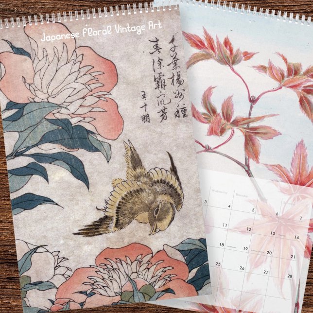 Calendário Floral Japonês Vintage Art (Floral Japanese Vintage Art Calendar by Ricaso. A stunning calendar you can start at any month)