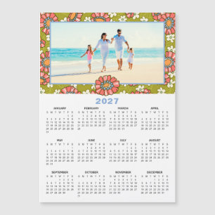 Calendário Floral Retro de Foto Personalizada 2027