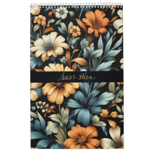Calendário Floral rustic vintage elegante preto