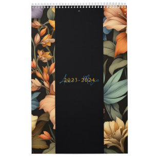 Calendário Floral rustic vintage elegante preto
