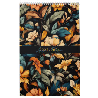 Calendário Floral rustic vintage elegante preto