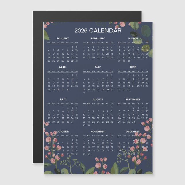 Calendário Floral Simples, porém Elegante de 2026  (Frente/Verso)