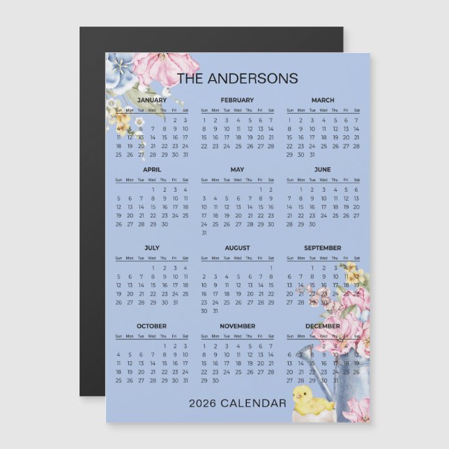 Calendário Floral Simples, porém Elegante de 2026  (Frente/Verso)