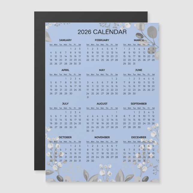 Calendário Floral Simples, porém Elegante de 2026  (Frente/Verso)