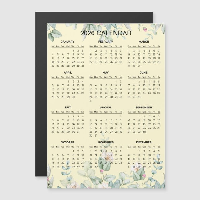 Calendário Floral Simples, porém Elegante de 2026  (Frente/Verso)