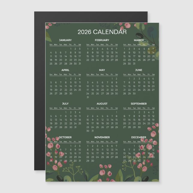 Calendário Floral Simples, porém Elegante de 2026  (Frente/Verso)