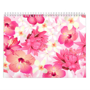Calendário Flores cor-de-rosa tropical e brancas