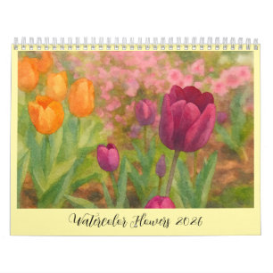 Calendário Flores de Aquarela 2026