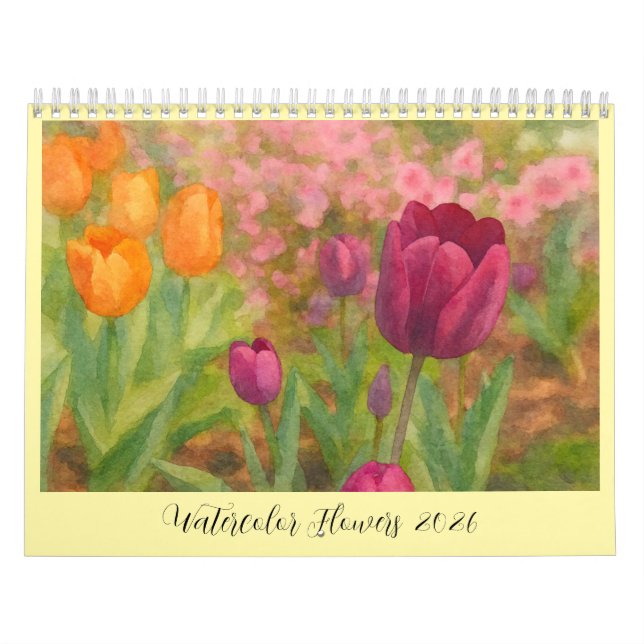Calendário Flores de Aquarela 2026 (Capa)