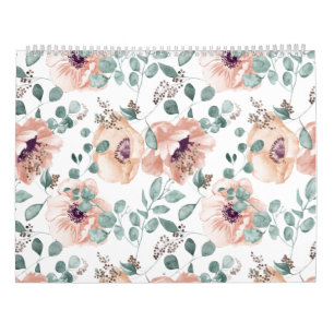 Calendário Flores de Aquarela Chic Blush
