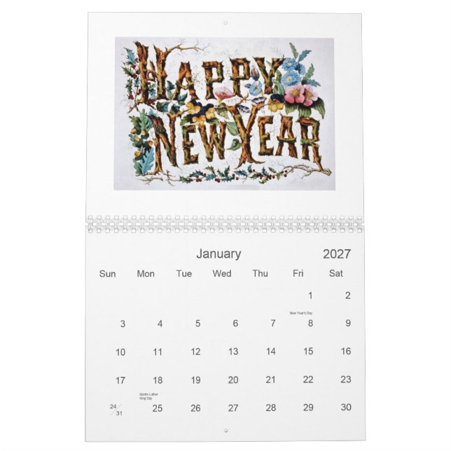 Calendário Flores do vintage (Jan 2027)