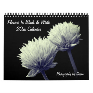 Calendário Flores em Preto e Branco