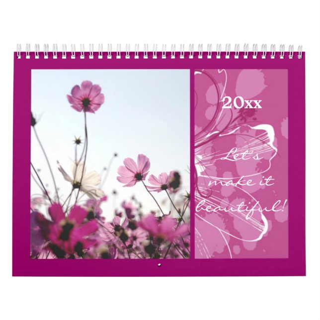 Calendário Flores rosa flores florais Natureza feliz designer (Capa)