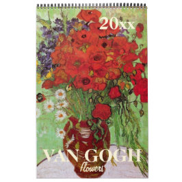 Calendário Flores Van Gogh com irrisões, girassóis, papagaios
