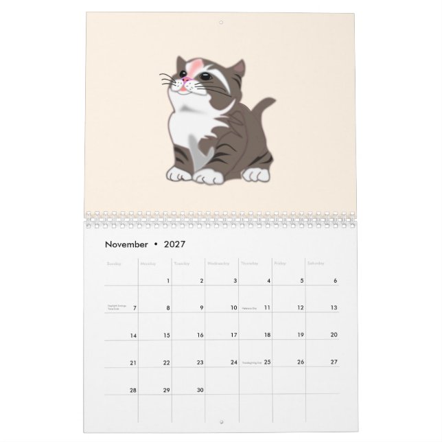 Calendário Fofo para Crianças (Nov 2027)