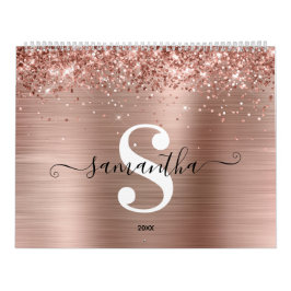Calendário Foil Rose Dourado Brilhante Assinatura Monograma F