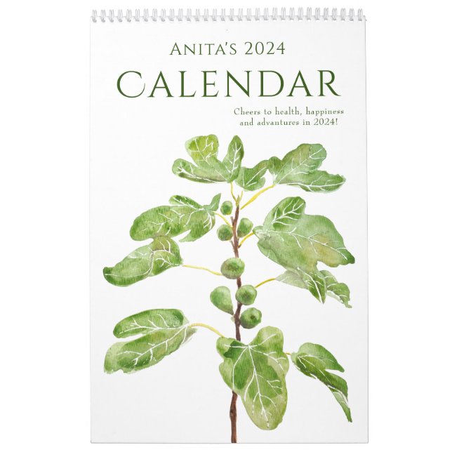 Calendário folha verde aquarela calender 2024 (Capa)