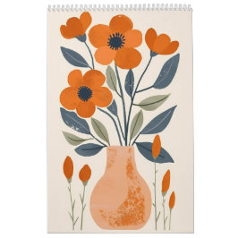 Calendário Folk Art Floral | Scandinavian Orange Flower Wall