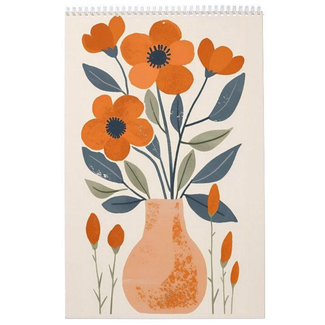 Calendário Folk Art Floral | Scandinavian Orange Flower Wall (Capa)