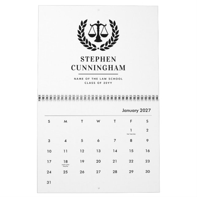 Calendário Formatação Personalizada da Escola de Direito Mode (Jan 2027)