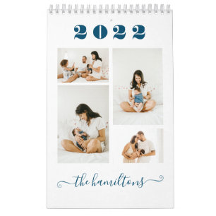 Calendário  Foto da Família Azul Teal Minimalista Moderna An
