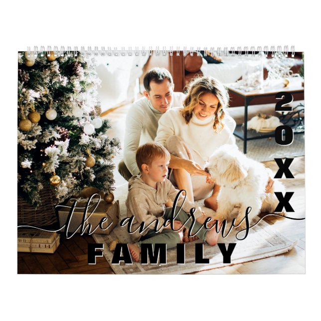 Calendário Foto da família de script manuscrito e elegante si (Capa)