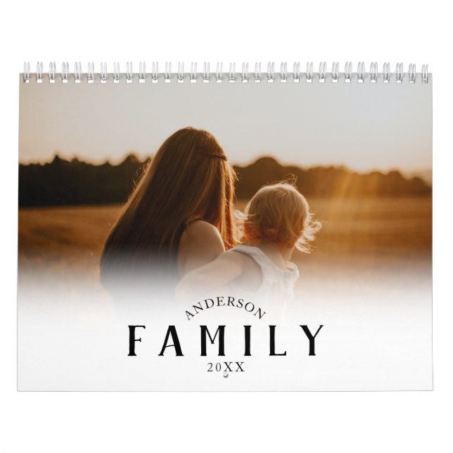Calendário Foto da família moderna minimalista branca simples (Capa)