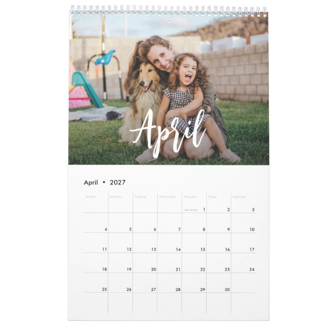 Calendário foto da família rustic script (Abr 2027)