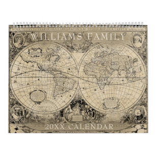 Calendário Foto da família Vintage World Map Custom 2021